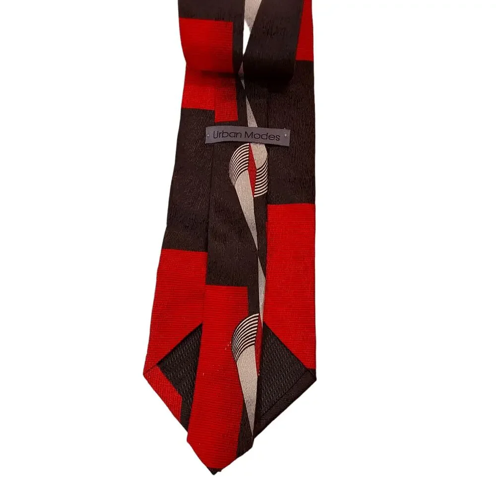 Urban Mode Men Necktie Tie White Black Red Geometry Print 100% Silk 56